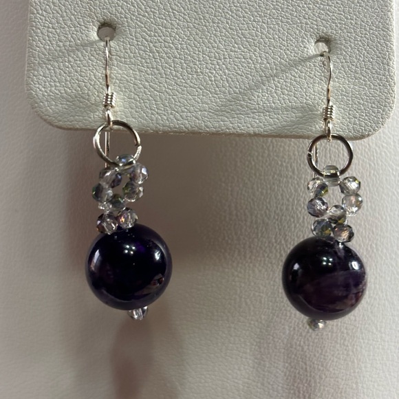 Hand crafted amethyst and crystal earrings on sterling silver ear wires - Picture 5 of 5